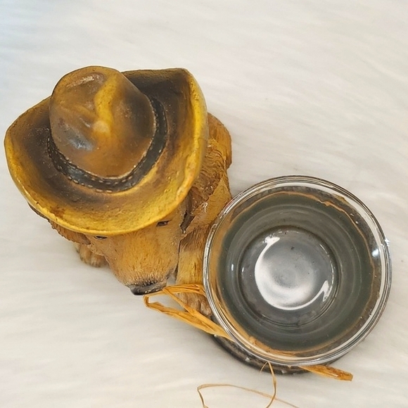 Western Cowboy Hat Yellow Labrador Retriever Dog Puppy Resin Candle Holder 6"x6" - Picture 15 of 16
